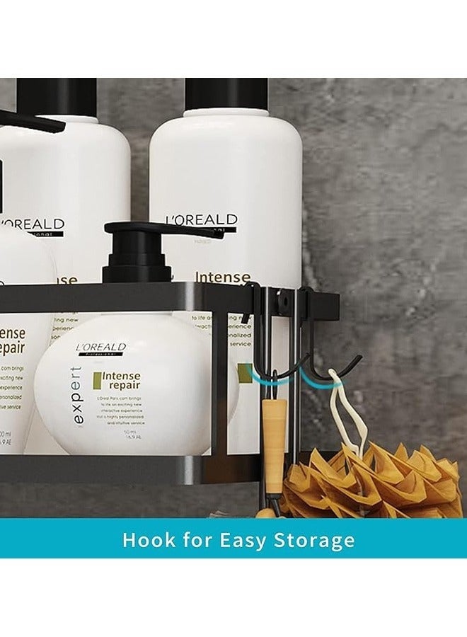 عربست مساحة الحمام بدون حفر - رف فوق المرحاض متعدد الطبقتين مقاوم للماء والصدأ مع 6 خطافات وقاعدة لاصقة، باللون الأسود الحديث - Image 5